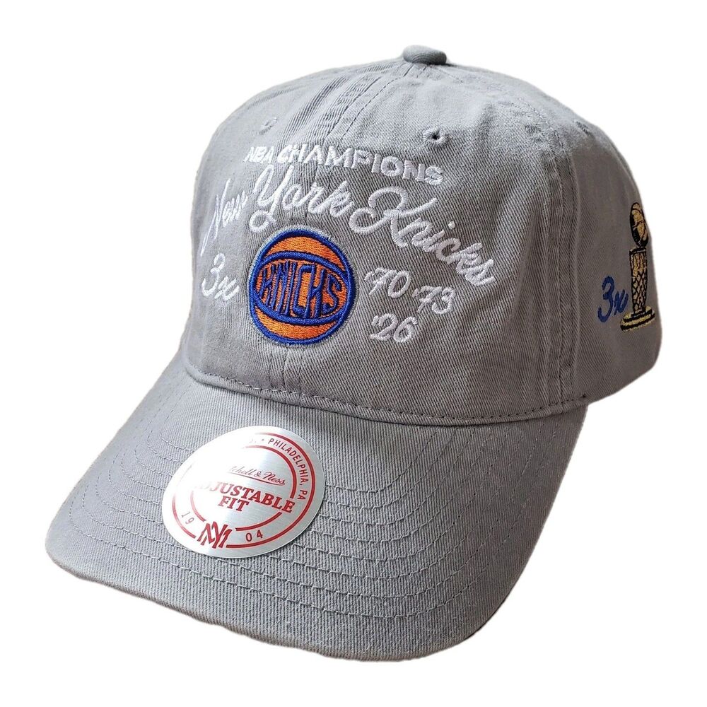 New York Knicks 3X NBA Champions Mitchell & Ness Gray Strapback Hat Cap Grey